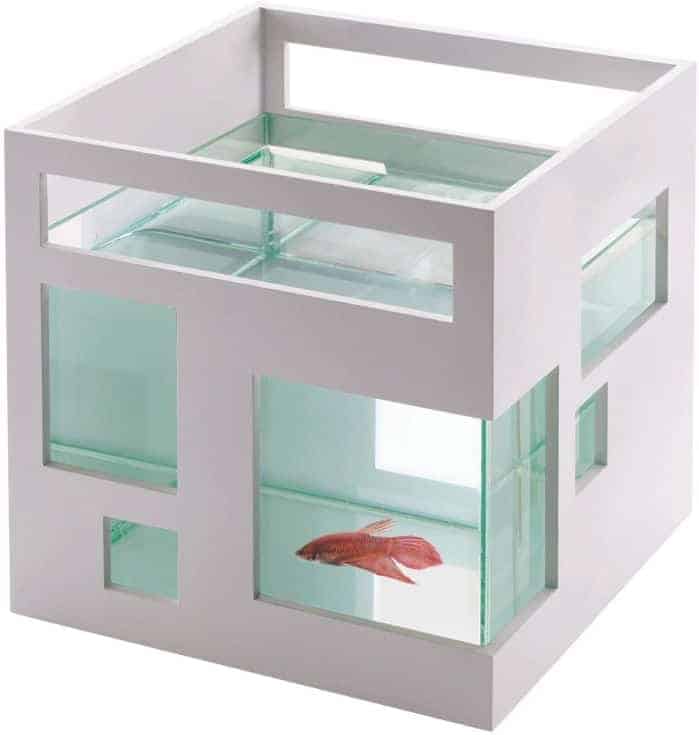 Umbra 460410-660 FishHotel - Tazón de tanque de vidrio único de 2 galones para acuario para peces pequeños, Betta Glofish y peces pequeños, perfecto como ideas para regalos de cumpleaños de negocios en el hogar, color blanco